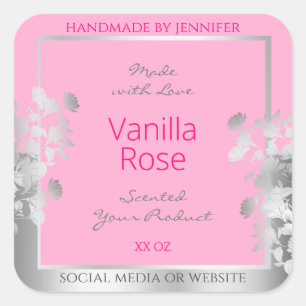 Pink Floral Product Packaging Labels Silver Frame