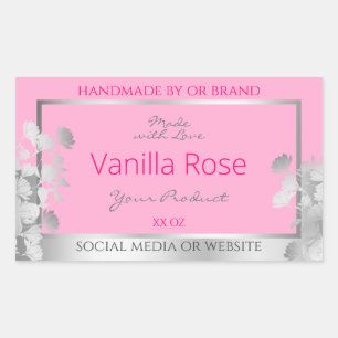 Pink Floral Product Packaging Labels Silver Frame