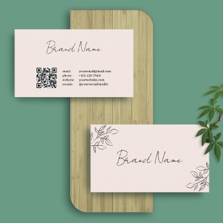 Pink Floral Professional Calligraphy QR Code Business Card