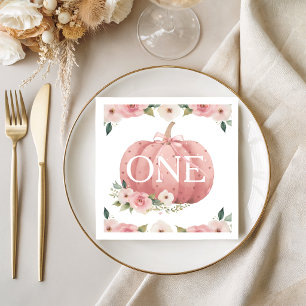 Pink Floral Pumpkin 1st Birthday Napkin