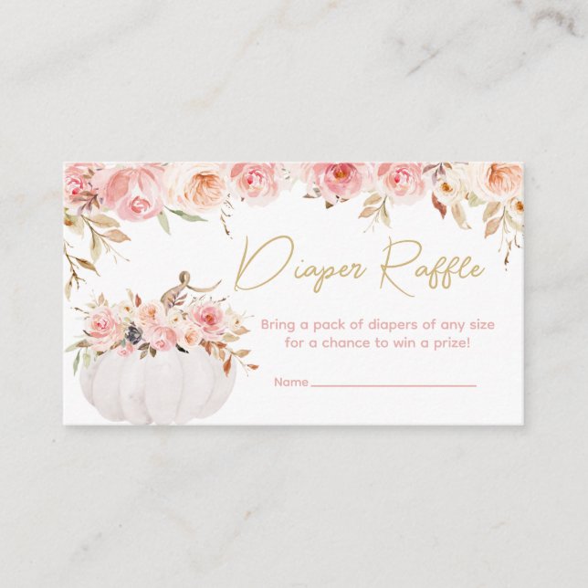 Pink Floral Pumpkin Baby Shower Diaper Raffle Enclosure Card (Front)