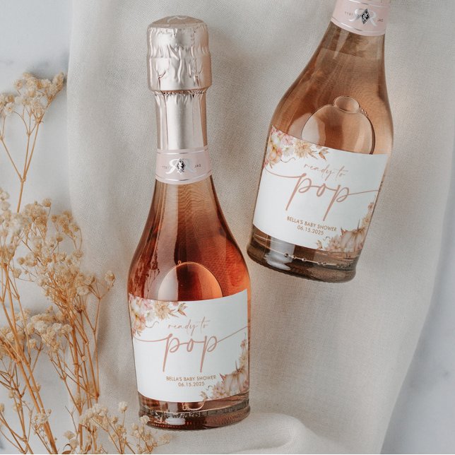 Pink Floral Pumpkin Baby Shower Fall Champagne Sparkling Wine Label (Creator Uploaded)