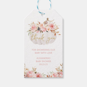 Pink Floral Pumpkin Baby Shower Favour Tags