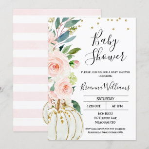 Pink Floral Pumpkin Baby Shower Invitation