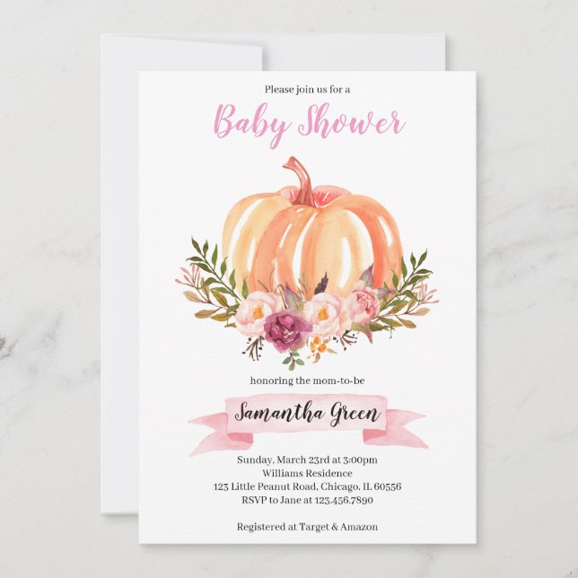 Pink Floral Pumpkin Baby Shower Invitation (Front)