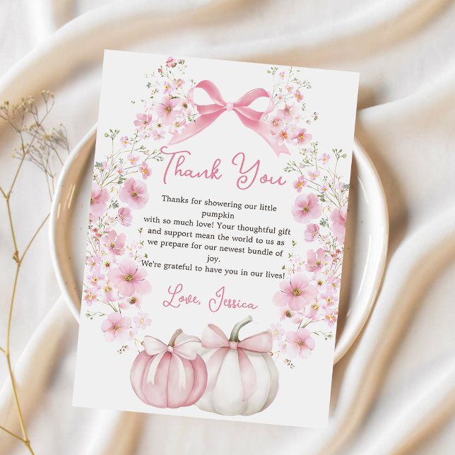 Pink Floral Pumpkin Baby Shower Thank you card (Creator Uploaded)