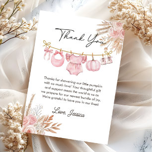 Pink Floral Pumpkin Baby Shower Thank you card
