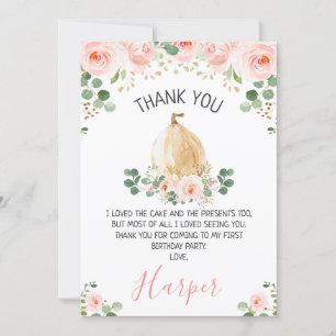Pink Floral Pumpkin Birthday Thank You Card