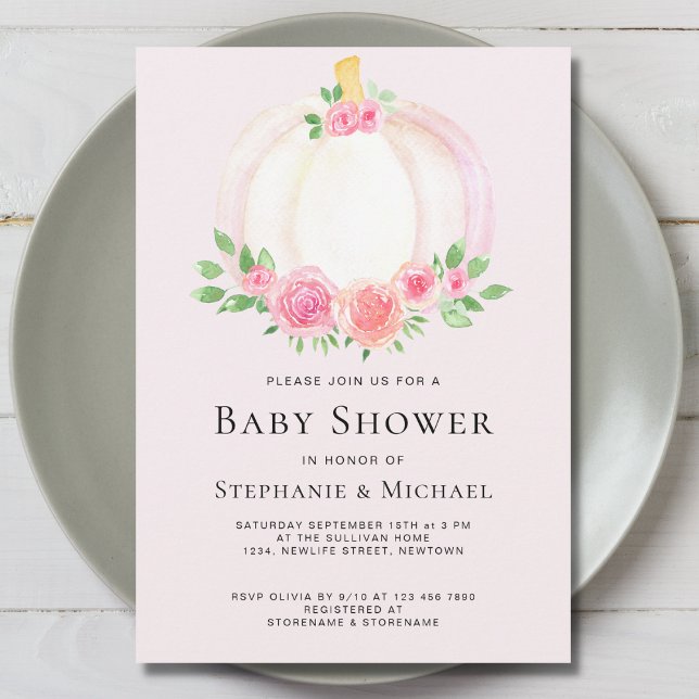 Pink Floral Pumpkin Couples Baby Shower Invitation (Creator Uploaded)