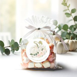 Pink Floral Pumpkin Fall Baby Shower Classic Round Sticker