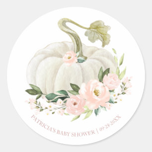 Pink Floral Pumpkin Fall Baby Shower Classic Round Sticker