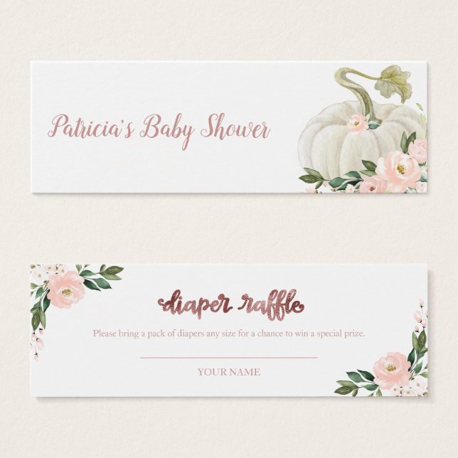 Pink Floral Pumpkin Fall Baby Shower Diaper Raffle (Front & Back)