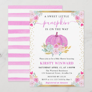 Pink Floral Pumpkin Fall Baby Shower Invitation
