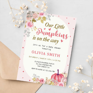 Pink Floral Pumpkin Fall Baby Shower Invitation