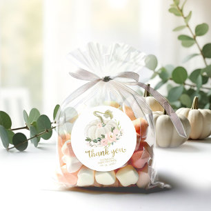 Pink Floral Pumpkin Fall Baby Shower Thank You Classic Round Sticker