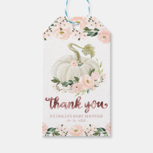 Pink Floral Pumpkin Fall Baby Shower Thank You Gif Gift Tags