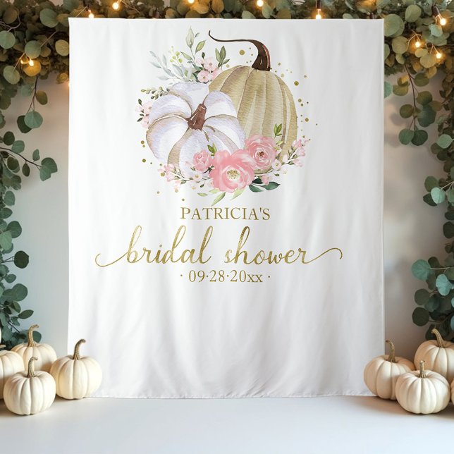 Pink Floral Pumpkin Fall Bridal Shower Backdrop Tapestry (Creator Uploaded)