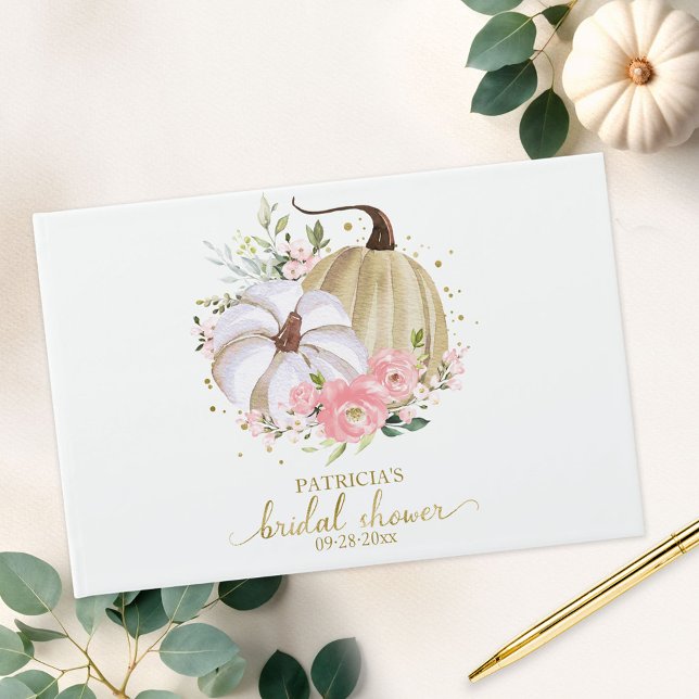 Pink Floral Pumpkin Fall Bridal Shower Guest Book (Creator Uploaded)