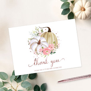 Pink Floral Pumpkin Fall Bridal Shower Thank You I Invitation