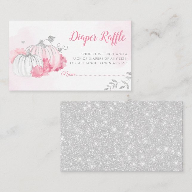 Pink Floral Pumpkin Girl Baby Shower Diaper Raffle Enclosure Card (Front/Back)
