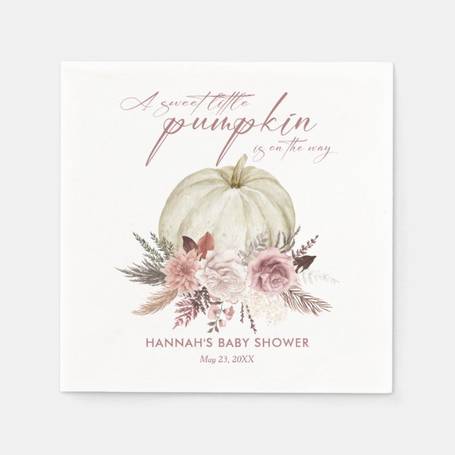 Pink Floral Pumpkin Girl Baby Shower Napkin (Front)