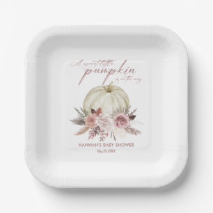 Pink Floral Pumpkin Girl Baby Shower Paper Plate