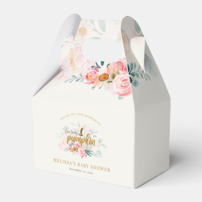 Pink Floral Pumpkin Girl Baby Shower Thank You Favour Box (Front Side)