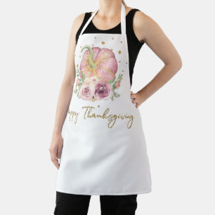 Pink Floral Pumpkin Thanksgiving Apron