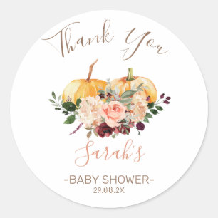 Pink Floral Pumpkins Baby Shower Favor Sticker