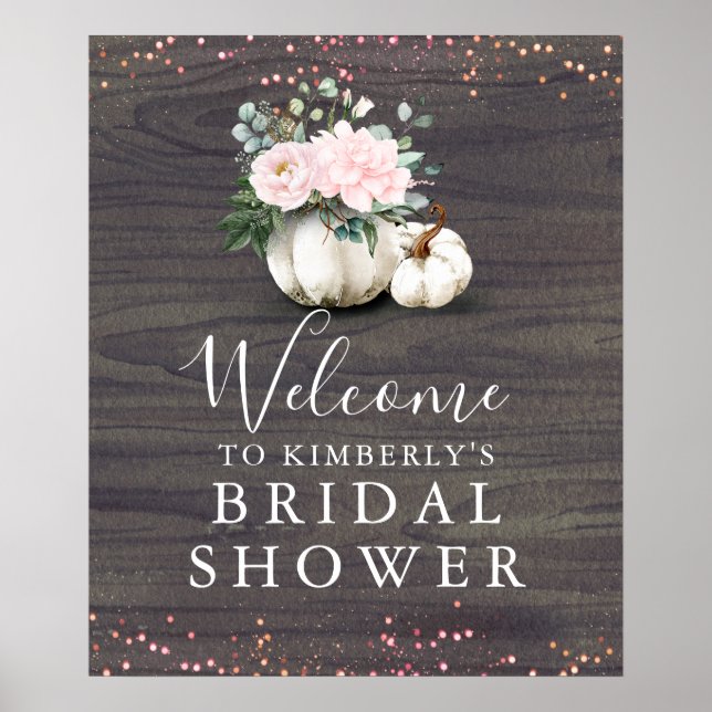 Pink Floral Pumpkins Rustic Bridal Shower Welcome Poster (Front)