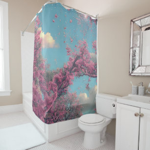 Pink Floral Pure Sky Shower Curtain