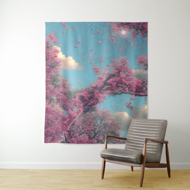 Pink Floral Pure Sky  Tapestry (In Situ)