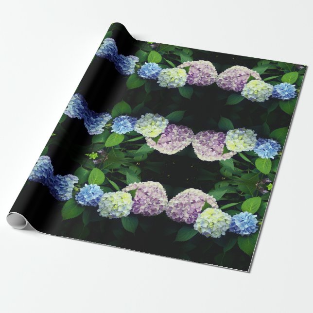 pink floral purple floral blue floral Hydrangeas Wrapping Paper (Unrolled)