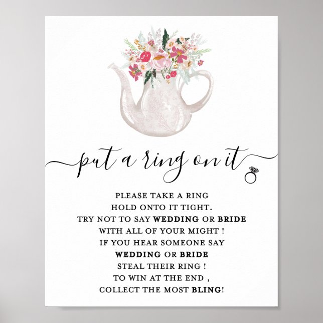Pink Floral Put a Ring on It Bridal Shower Game Poster (Front)