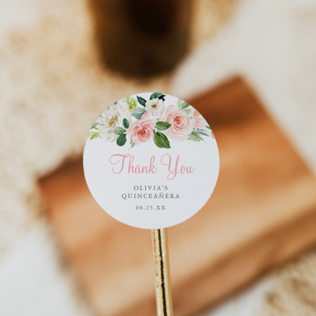 Pink Floral Quince Round Sticker Floral  Favour (Creator Uploaded)