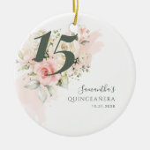 Pink Floral Quinceanera 15th Birthday Greenery Ceramic Tree Decoration (Front)