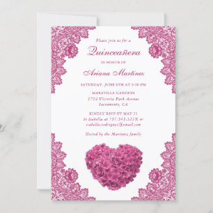 Pink Floral Quinceañera 15th Birthday Invitation
