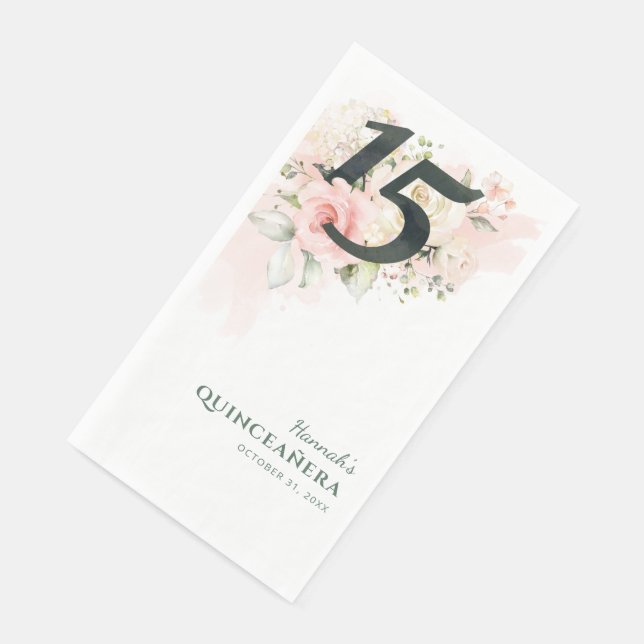 Pink Floral Quinceanera 15th Birthday Party Napkin (Corner)