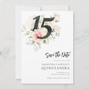 Pink Floral Quinceanera 15th Birthday Save The Date