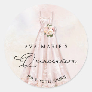 Pink Floral Quinceañera Birthday Classic Round Sticker