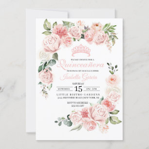 Pink Floral Quinceanera Birthday Invitation