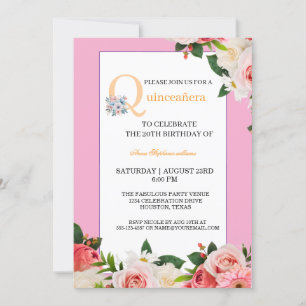 Pink Floral Quinceanera Celebration Invitation