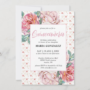 Pink Floral Quinceañera Invitation