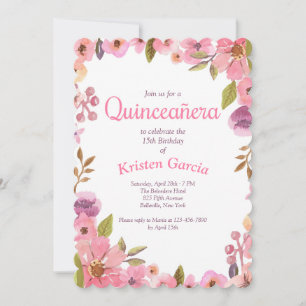 Pink Floral Quinceañera Invitation