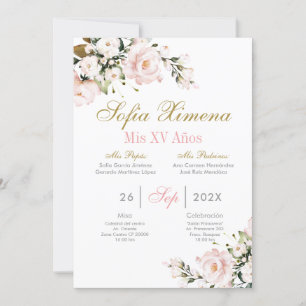 Pink Floral Quinceanera Invitation