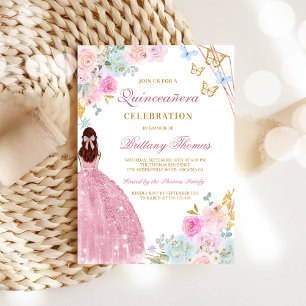 Pink Floral Quinceanera Invitation