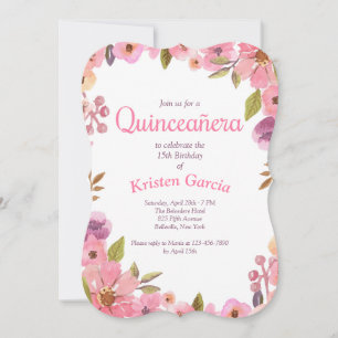 Pink Floral Quinceañera Invitation