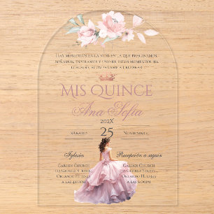 Pink Floral Quinceanera invitation Spanish