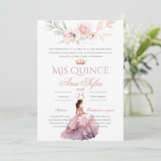 Pink Floral Quinceanera invitation Spanish