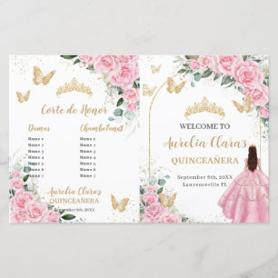 Pink Floral Quinceanera Order of Events Program